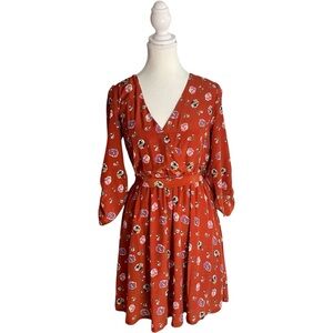 Lovposh Floral Print Mini Dress Burnt Orange Red